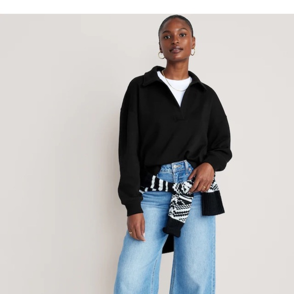 NWT OLD NAVY Collared Fleece Pullover Color: BLACK JACK SIZE X-LARGE - Picture 3 of 6